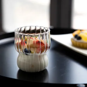 Modern Minimalist Stripe Fatty Borosilicate Glass Cup High Heat Resistance INS Style Coffee Milk Water Mug For Home Kitchen