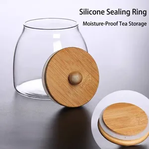 Hitzebeständiges Glas-Vorratsglas mit Bambusdeckel und Silikondichtung für Tee