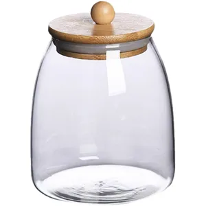 Transparente hitzebeständige Vorratsdose aus Glas mit dekorativem Holzdeckel für Küche
