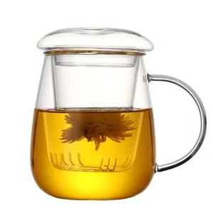 Transparent borosilicate glass tea mug with removable glass infuser and lid for tea