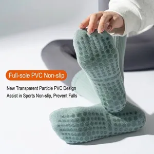 Premium thick cotton yoga socks featuring full-sole anti-slip PVC dots for Pilates fitness