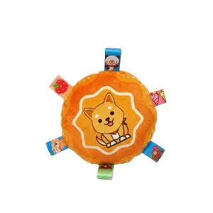 Morbido frisbee di peluche per cani con simpatico Shiba Inu e tag colorate