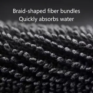 Macro detail of microfiber car wash towel with braid-shaped tufts for high absorption