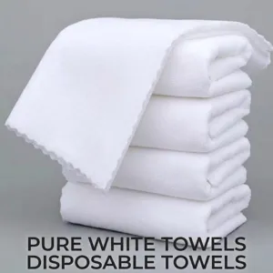 Pure White Disposable Microfiber Towels Highly Absorbent Soft Face Towels For Hotel Barber Shop Travel Scalloped Edge