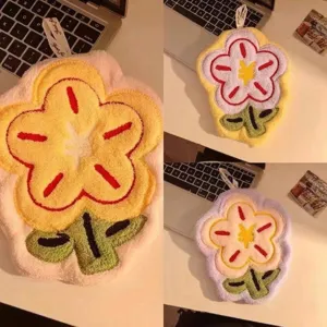 Cute floral absorbent coral fleece hand towel for kitchen and bathroom hanging design