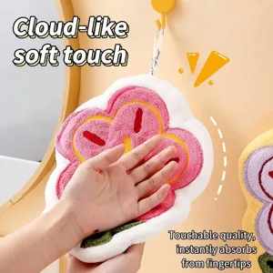 Cute flower shaped hanging hand towel with soft thick absorbent plush fabric for kitchen