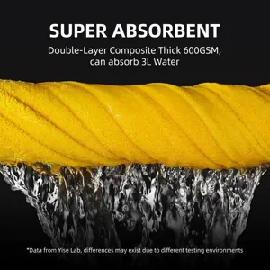 Asciugamano in microfibra 600GSM extra large per lavaggio auto, assorbimento 3L