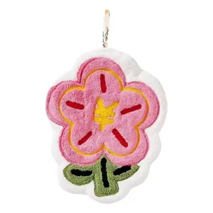 Cute pink flower shaped hanging hand towel with absorbent plush for kitchen decor