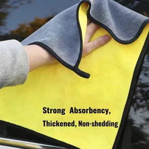 Ultra-absorbent thickened yellow and grey microfiber cleaning towel for car washing