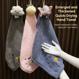 Hanging Cartoon Hand Towel Absorbent Quick Drying Thickened Coral Fleece Hand Towel For Kitchen Bathroom Star Embroidery Wipe Cloth