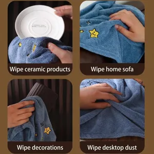 Absorbent blue microfiber cartoon hand towel for wiping ceramic, furniture, and table dust