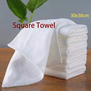 White Microfiber Square Towel Lint-Free Absorbent Kitchen Cleaning Cloth Bakery Restaurant Hand Towel Soft Warp Knitted Cloth