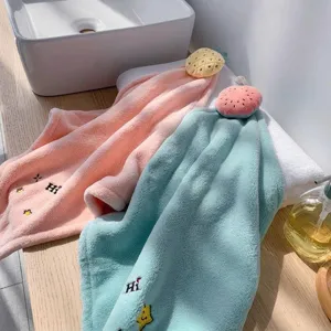 Soft absorbent hanging hand towels with cute fruit decor for kitchen and bathroom