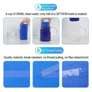 Toalla de microfibra azul de 30x70cm para lavado de coches, absorbente y sin pelusas