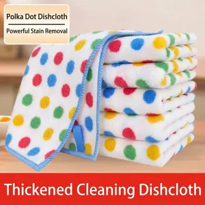 Thickened Polka Dot Microfiber Cleaning Cloth For Kitchen Home Hangable Non-Stick Oil Absorbent Dishcloth Hand Towel