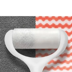 Lint roller test showing non-shedding coral fleece cleaning cloth detail