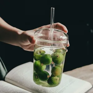 Vaso creativo de cristal transparente con patrón de estrellas, tapa y pajita para jugo