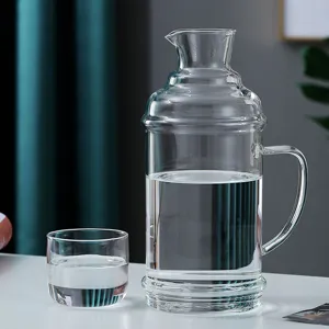 Large Capacity Heat Resistant Borosilicate Glass Water Pitcher With Cup Lid Vintage Ribbed Clear Cold Water Kettle For Home Juice