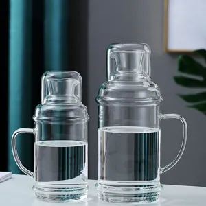 Large capacity transparent glass water pitcher set with retro design and glass lid cup