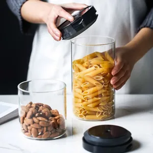 Professional airtight glass storage jar with vacuum seal lid for kitchen pasta and nuts