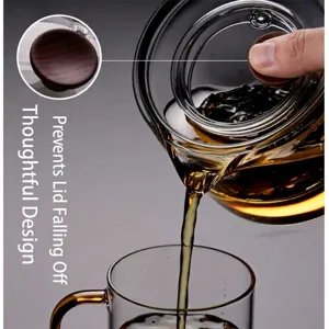 Théière en verre borosilicaté résistant à la chaleur avec poignée en bois détail
