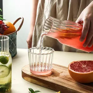 Japanse Stijl Verticale Streep Hoog Borosilicaatglas Kan En Beker Set Hittebestendig Transparant Individueel Sap Melk Thee Waterpot Voor Thuis