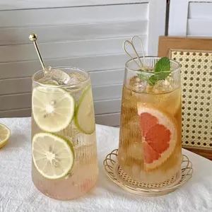 Modern Minimalist Borosilicate Glass Tumbler Ribbed Texture Single Wall Clear Water Cup For Milk Iced Coffee Juice Drinking Glass Home Drinkware