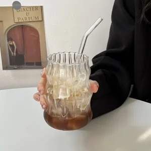 Ins Stil Hochborosilikatglas Wolkenbecher Spiralwellenmuster Kaffee Milchglas Mit Deckel Aus Bambus Und Glasstrohhalm Küche