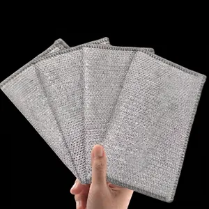 Close-up of silver wire dishcloth showing the durable mesh texture for heavy cleaning tasks