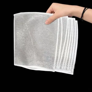 Detail view of heavy-duty silver steel wire mesh dishcloth for efficient kitchen cleaning