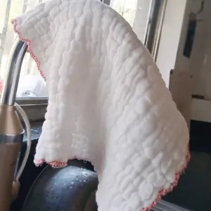 Thickened Cotton Gauze Dishcloth For Kitchen Cleaning Absorbent Reusable Washing Cloth White With Red Edge For Home Dishes