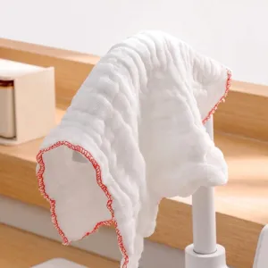Thickened cotton gauze dishcloth with red stitched edge for kitchen cleaning