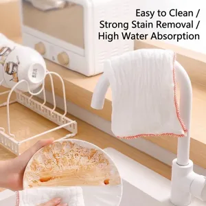 Paño de cocina de gasa de algodón blanco absorbente con bordes rojos cosidos