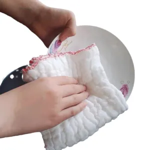 Absorbent white thickened cotton gauze dishcloth for cleaning kitchen plates and bowls