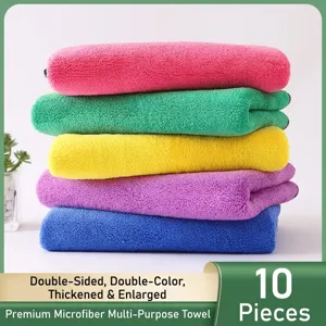 Macro view of colorful microfiber multi-purpose towels stacked in five vibrant colors