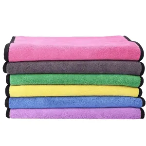 Detailed stack of multi-colored thickened microfiber cleaning cloths with black borders