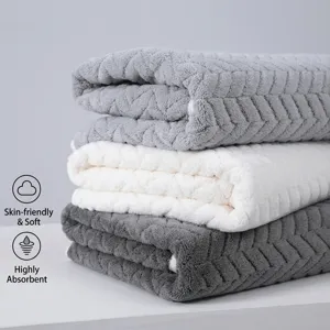Soft coral fleece bath towels with wheat ear pattern, highly absorbent quick-dry set