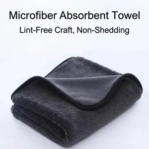 Professional high-absorbent dark grey microfiber car wash towel with unique braid texture