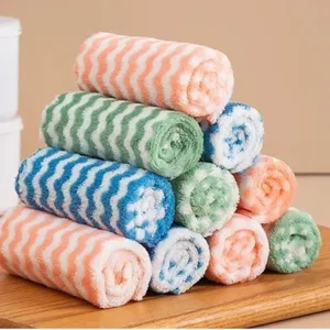 Microfiber Kitchen Cleaning Cloth Absorbent Coral Fleece Dishcloth With Wave Pattern For Household Washing Dishes Table Cleaning