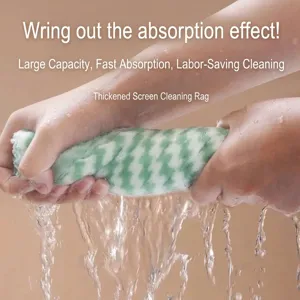 Absorbent microfiber kitchen cleaning cloth with green checkered pattern for household use