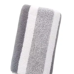 Macro detail view of soft grey and white striped coral fleece towel fabric texture