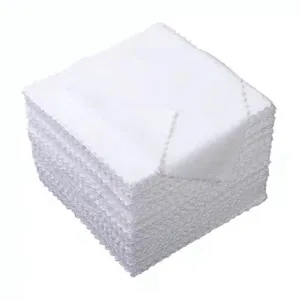 Stack of white microfiber towels for hotel, restaurant, and industrial cleaning