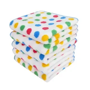 Soft absorbent microfiber cleaning cloths with colorful polka dot pattern for kitchen use