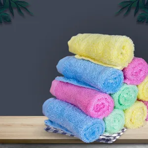 Detailed macro view of colorful rolled wood fiber non-stick oil kitchen dishcloths