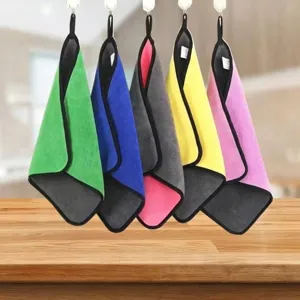 Absorbent Microfiber Cleaning Cloth Double Sided Thickened Dishcloth Lint Free Kitchen Towel With Hanging Loop Soft Scouring Pad