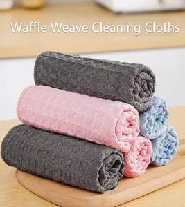 Microfiber Waffle Weave Cleaning Cloth Absorbent Kitchen Dishcloth For Glass Table Furniture Home Commercial Cleaning