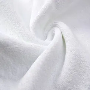 Macro view of soft white pure cotton washcloth showing absorbent textile loop texture