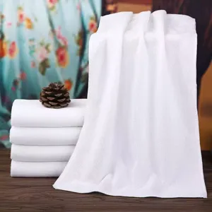 Detailed close-up showing the soft vertical texture of a white absorbent hotel towel