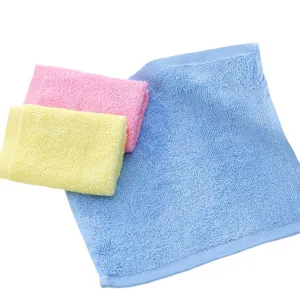 Set of three colorful wood fiber dish towels for household kitchen cleaning, 30x30 cm size