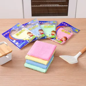 Macro view of colorful wood fiber kitchen dishcloths with original packaging